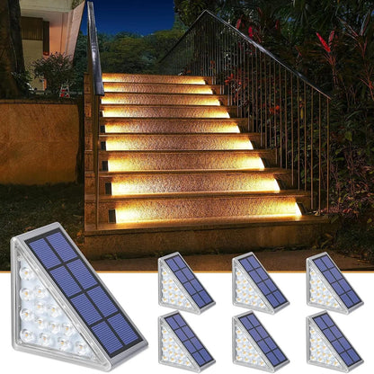 Waterproof Triangular Solar LED Stair Lights with Dusk-to-Dawn Sensor