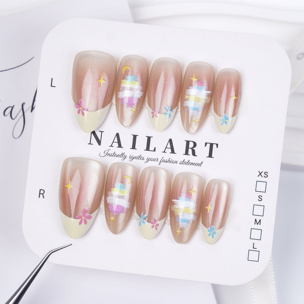 Floral Embellished Press-On Stiletto Nail Set