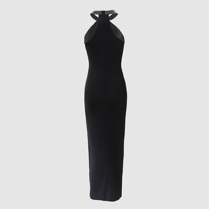 Sleeveless Rhinestone Mini Dress in Black - Bodycon Style for Clubs