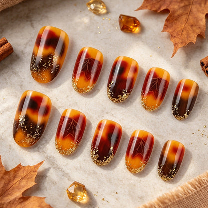 Autumn Leaf Design Press-On Nail Set - Artistic Style