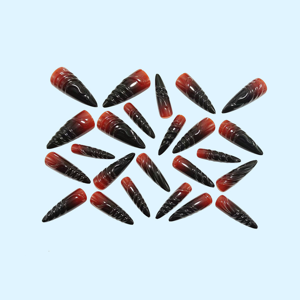 Elegant Acrylic Nail Kit with Black-Red Gradient Tips
