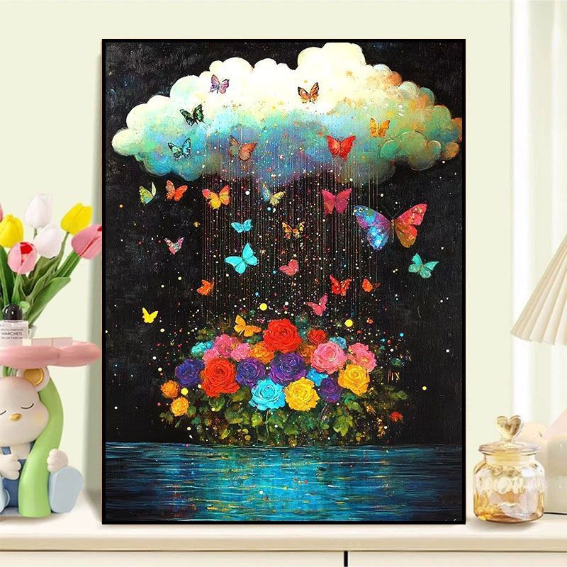 Floral Canvas Art featuring Abstract Butterfly Design