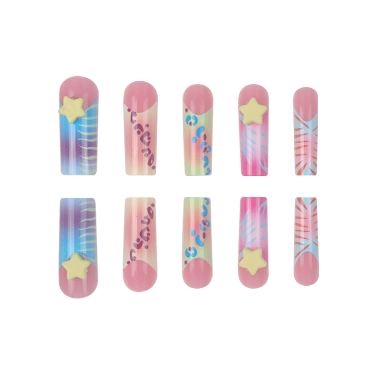 Vibrant Patterned Press-On Nails for Artistic Looks