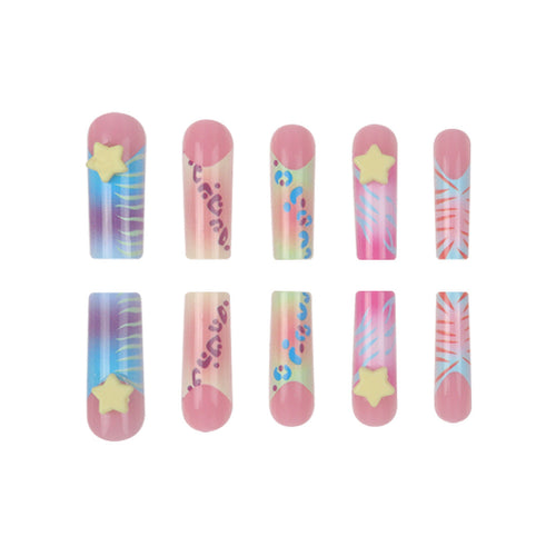 Vibrant Patterned Press-On Nails for Artistic Looks