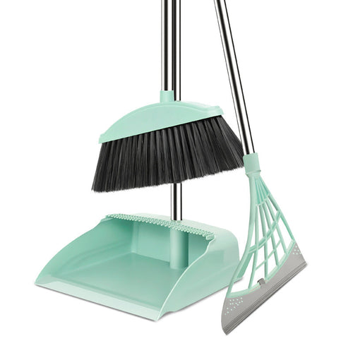 Ergonomic Cleaning Set with Adjustable Broom, Dustpan, and Squeegee