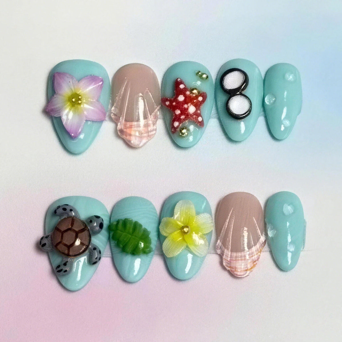 Summer-Themed Press-On Nail Art Set for Creative Styles