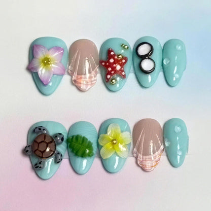 Summer-Themed Press-On Nail Art Set for Creative Styles