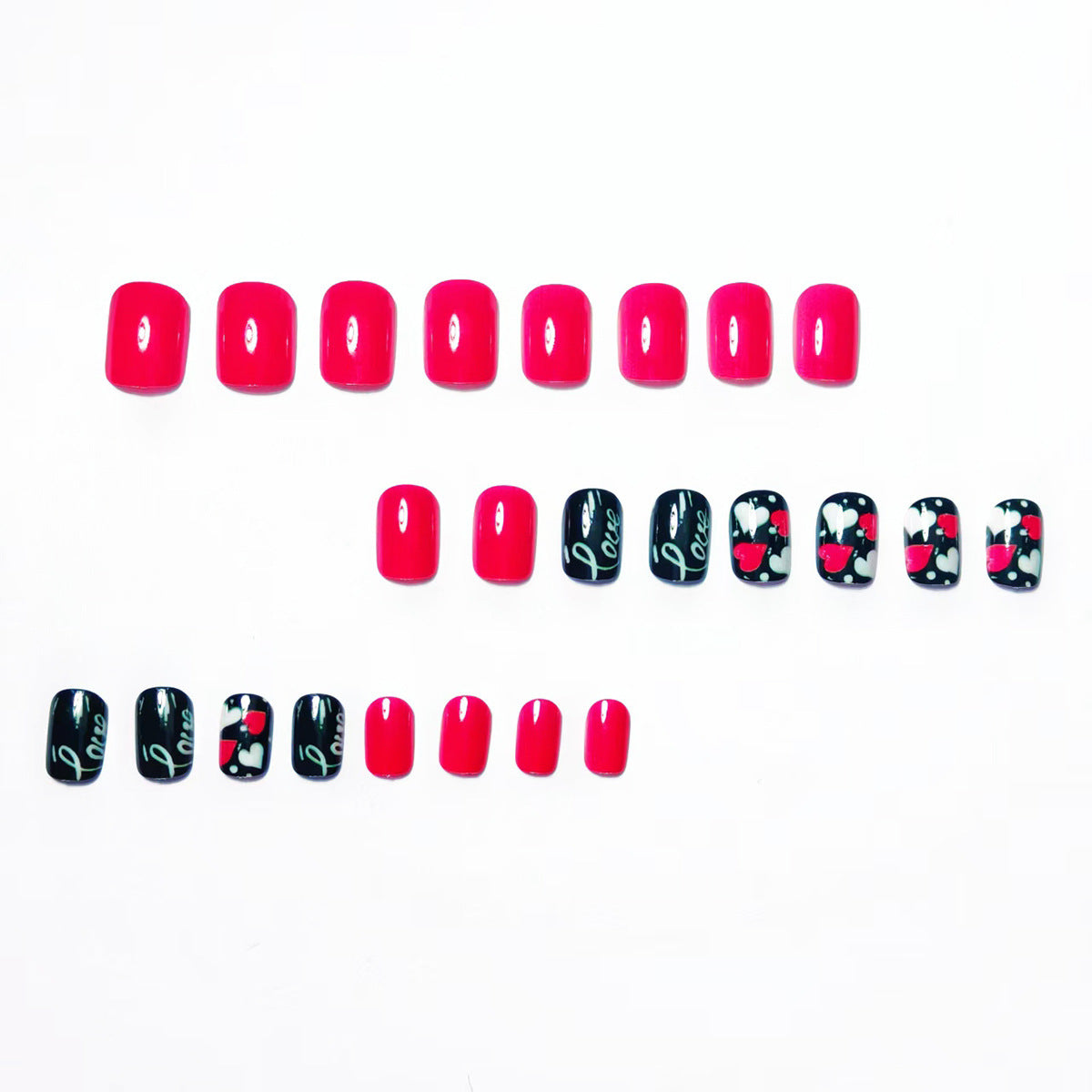 Hearts and Kiss Motifs Acrylic Nail Art Design