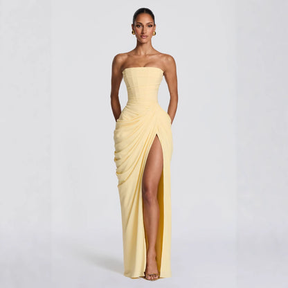 Long Sleeve Bodycon Evening Gown for Women – Ruched Maxi Dress