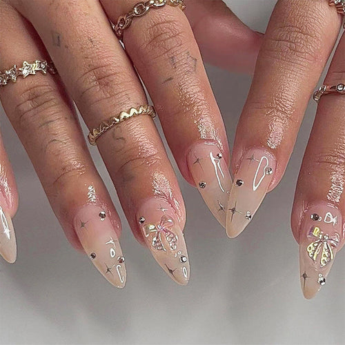 Decorative Gem-Accented Press-On Stiletto Nail Set