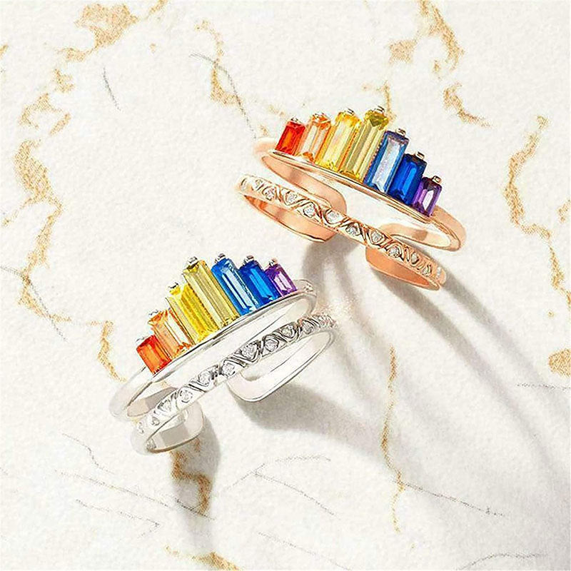 Colourful Adjustable Crystal Ring with Multi-Hued Design