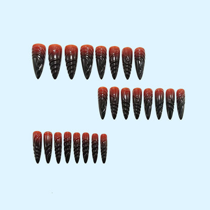 Elegant Acrylic Nail Kit with Black-Red Gradient Tips