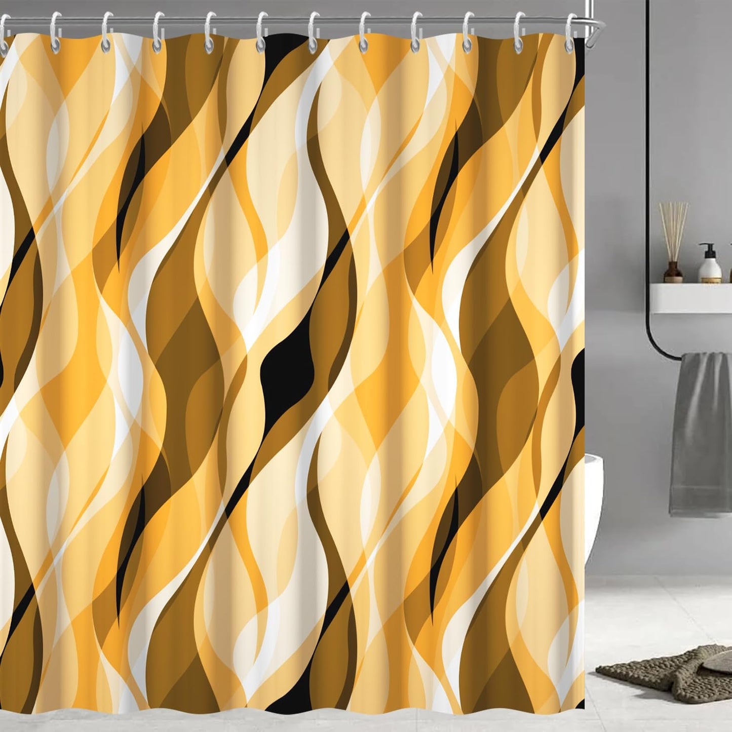 Wavy Design Shower Curtain in Abstract Style