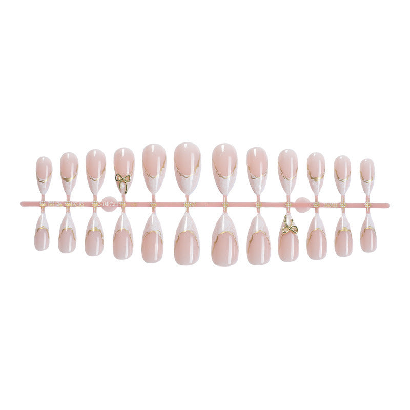 Nail Tips with Artistic Design and Gold Accents