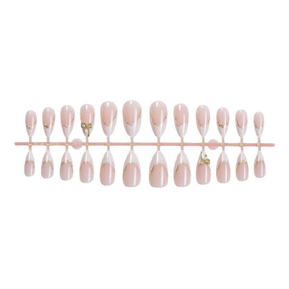 Nail Tips with Artistic Design and Gold Accents