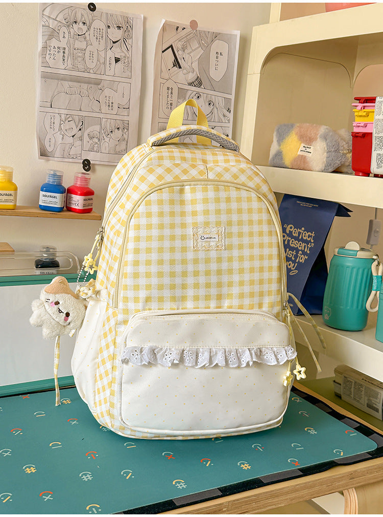 Charming Checkered Multi-Pocket Backpack for School Use