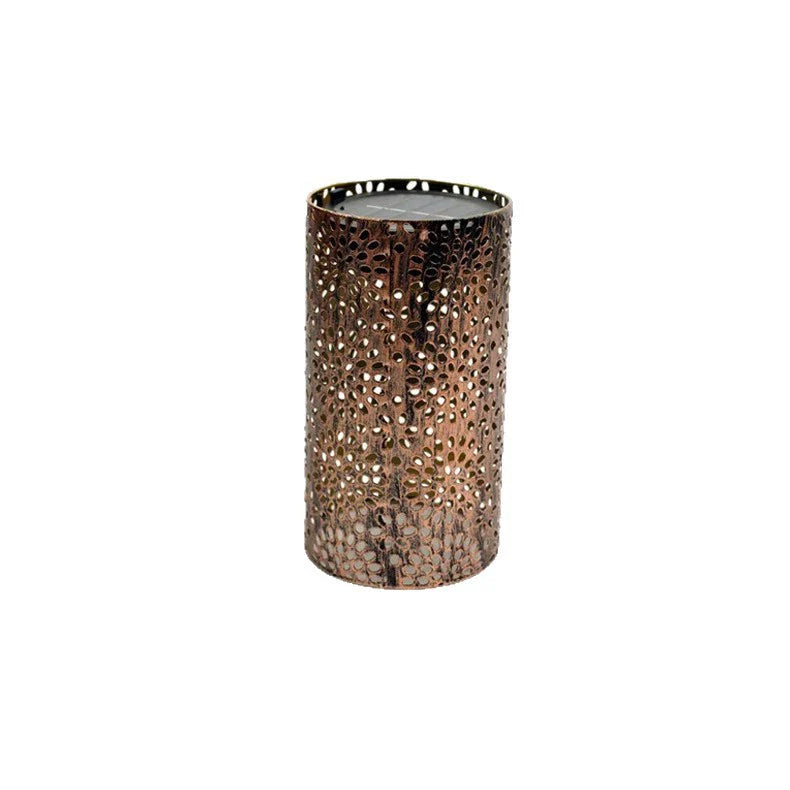 Set of Two Cylindrical Metal Solar Garden Lights for Outdoor Use
