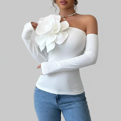 Asymmetrical Long Sleeve Bodysuit – Elegant One Shoulder Party Top