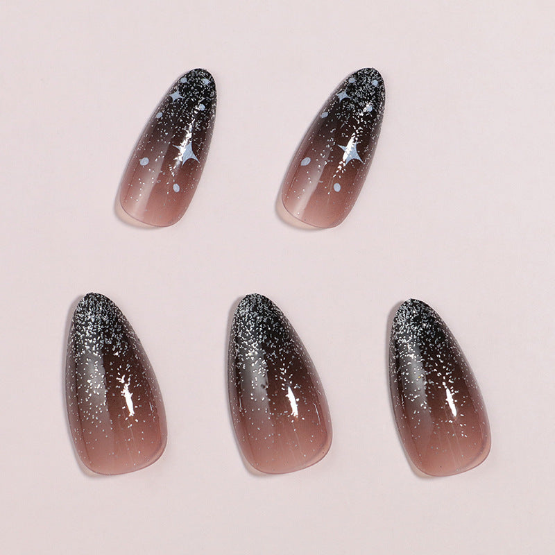 Ombre Press-On Nail Set Featuring Celestial Art Design