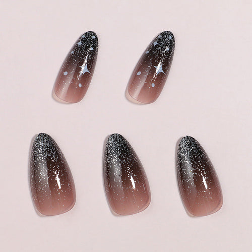 Ombre Press-On Nail Set Featuring Celestial Art Design