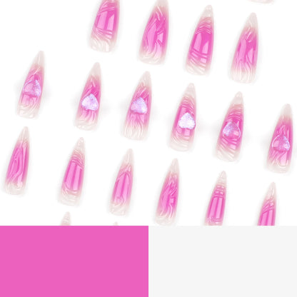 Heart Design Stiletto Nails with Glitter Accents