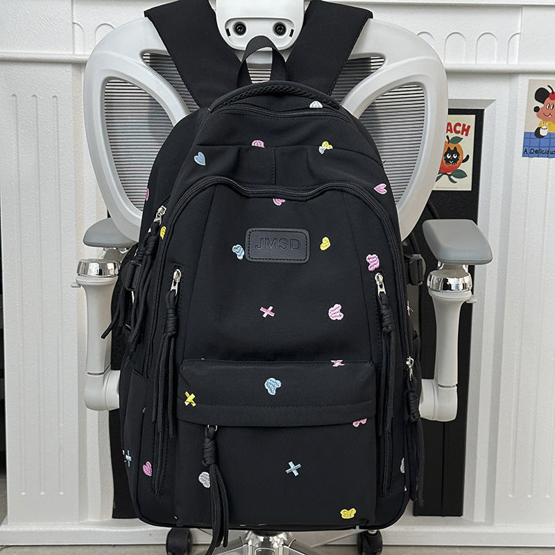 Trendy School Backpack with Cute Embroidery