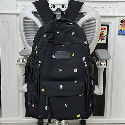 Trendy School Backpack with Cute Embroidery