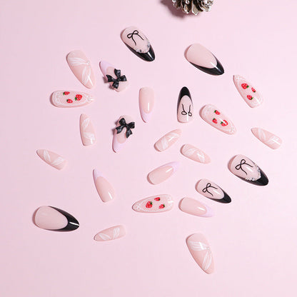 Press-On Nail Set Featuring Bow and Berry Pattern