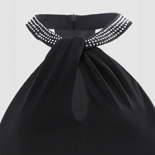 Sleeveless Rhinestone Mini Dress in Black - Bodycon Style for Clubs