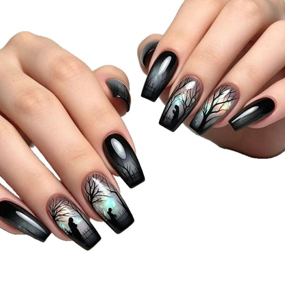 Creative Nail Art Design – Nighttime Landscape Theme