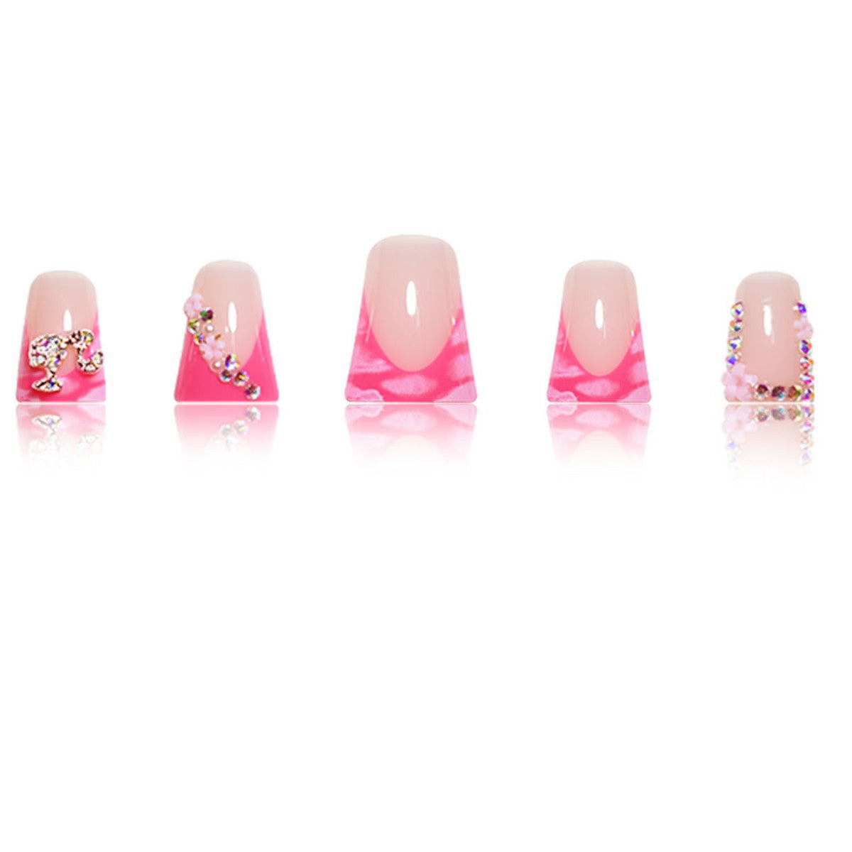 Decorative Press-On Nail Extensions Featuring Rhinestone Details