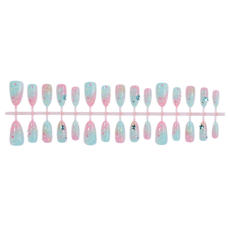 Press-On Nail Kit Featuring Star and Wave Patterns
