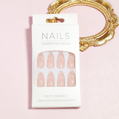 Curved French Tip Press-On Nails in Almond Shape