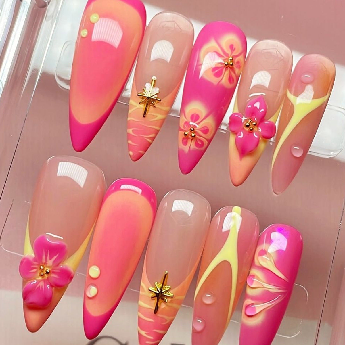 Floral and Abstract Design Nail Tips - Artistic Styles