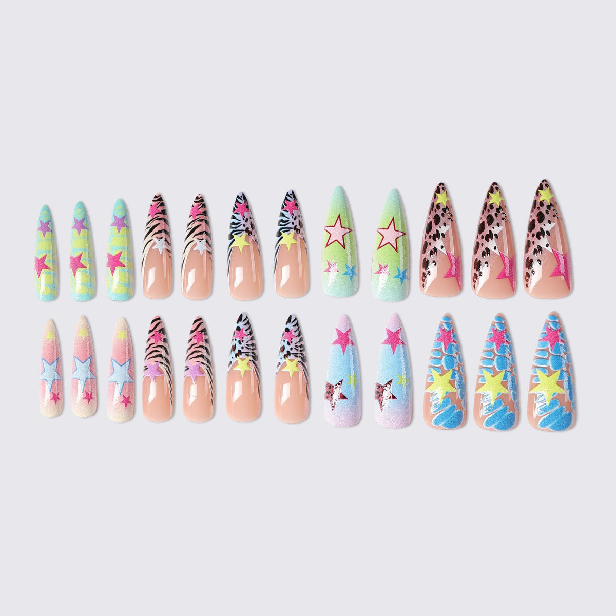 Colorful Star Pattern Press-On Nail Set – Artistic Design
