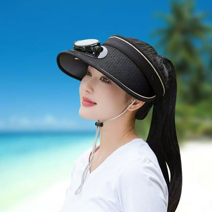 Removable Solar Fan Adjustable Sunshade with Breathable Straw Design
