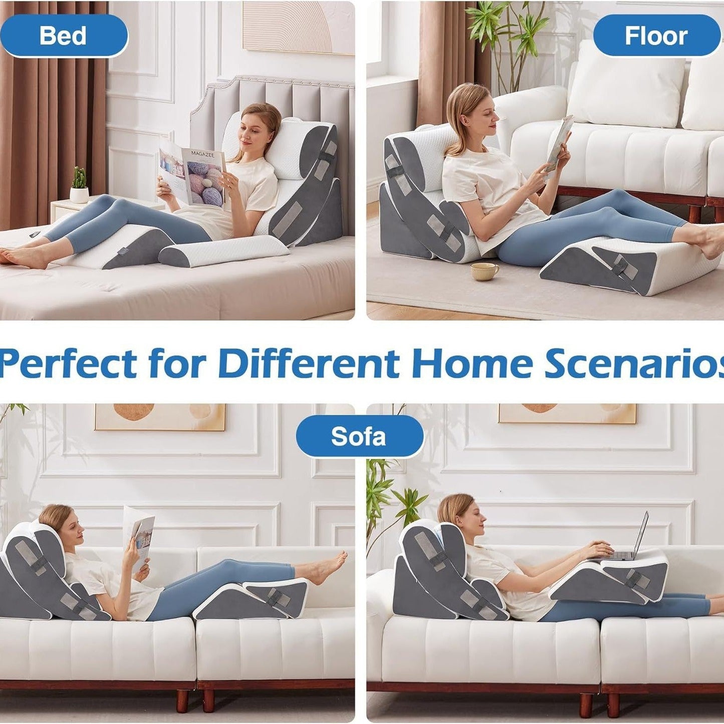 Supportive Wedge Pillow for Reading and Relaxation, Adjustable Design
