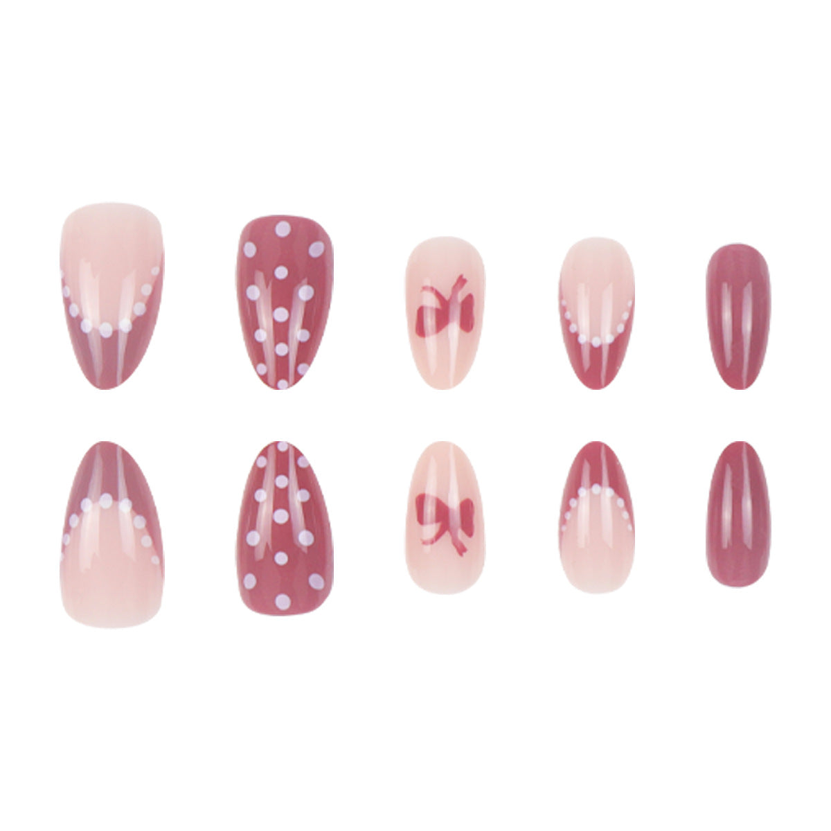 Press-On Nail Kit Featuring Bow and Polka Dot Patterns