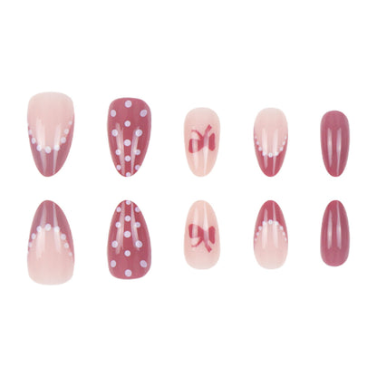 Press-On Nail Kit Featuring Bow and Polka Dot Patterns