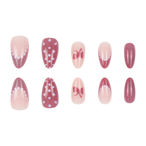 Press-On Nail Kit Featuring Bow and Polka Dot Patterns