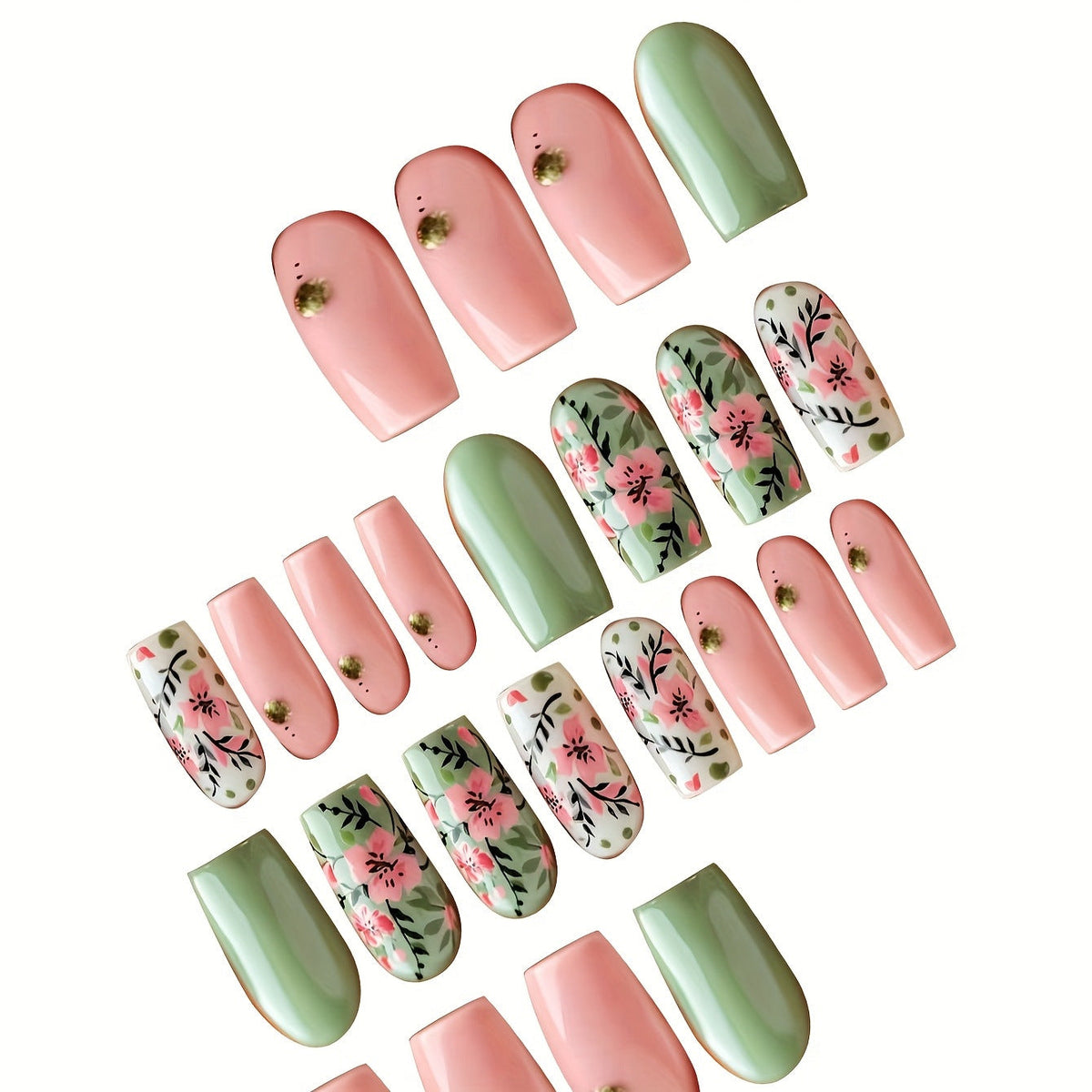 Nail Art Kit with Floral Design Press-On Nails