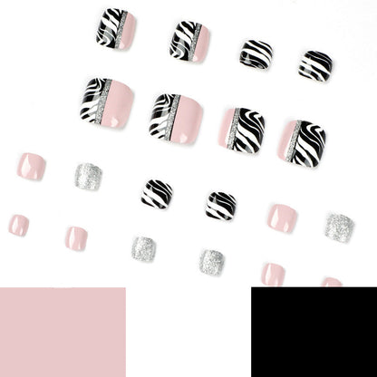 Zebra Pattern Glitter Toenail Art Design