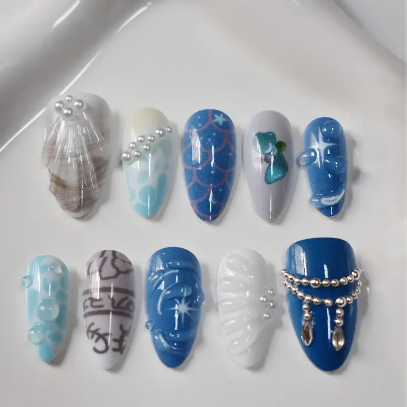 Ocean-Inspired Press-On Nail Art Design