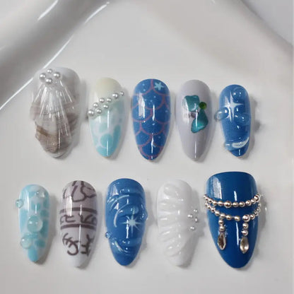 Ocean-Inspired Press-On Nail Art Design