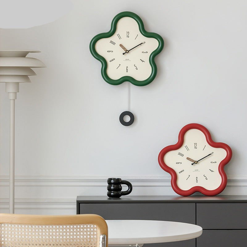 Silent Pendulum Wall Clock with 3D Floral Design for Bedroom Decor