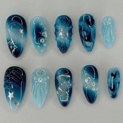 Ocean-Inspired Press-On Nail Art Design