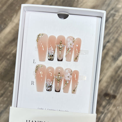 Floral and Gold Accented Reusable Press-On Nail Set