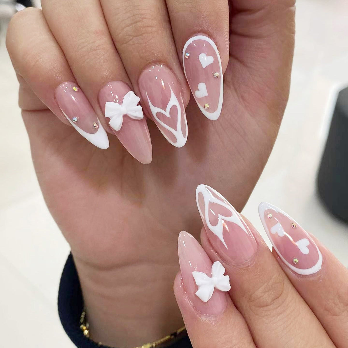 Heart Design Artistic Stiletto Nails