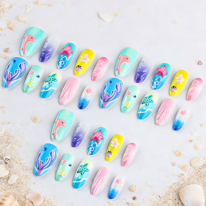 Press-On Nail Art Set with 3D Seaside Design
