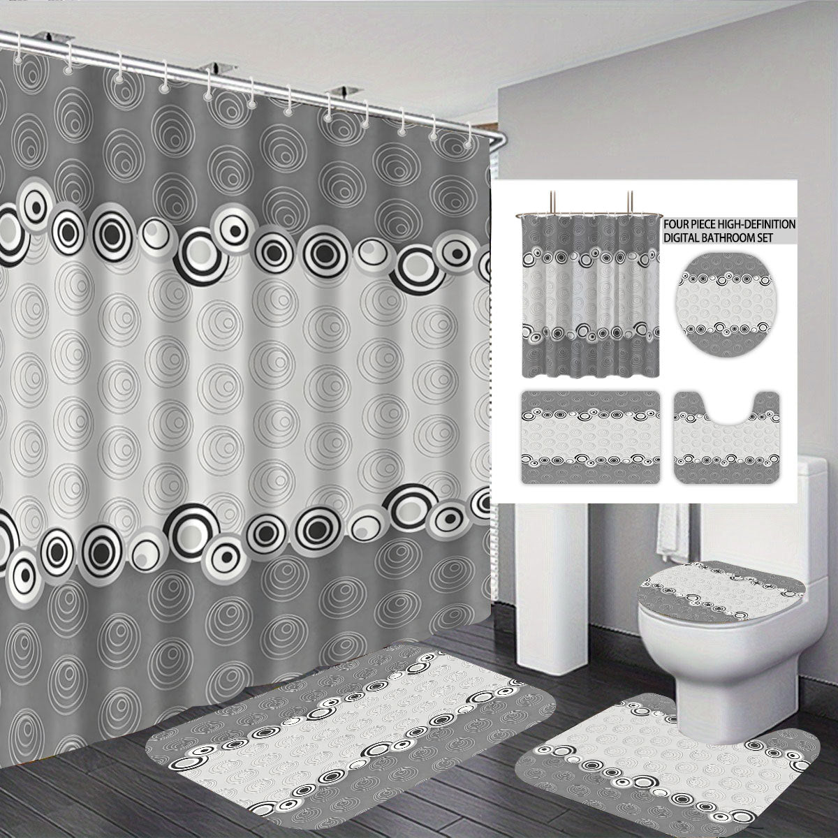 Digital Four-Piece Bathroom Set with Abstract Design